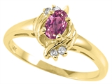 Tommaso Design™ Oval 5x3 mm Genuine Pink Tourmaline and Diamond Ring