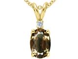 Tommaso Design™ Oval 7x5 mm Genuine Smoky Quartz and Diamond Pendant