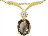 Tommaso Design™ Oval 7x5mm Genuine Smoky Quartz and Diamond Pendant