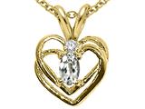 Tommaso Design™ Oval 5x3 mm Genuine White Topaz and Diamond Heart Pendant