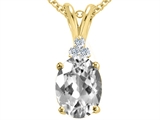 Tommaso Design™ Oval 10x8mm Genuine White Topaz and Diamond Pendant