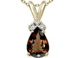 Tommaso Design™ Pear Shape 8x6mm Genuine Smoky Quartz and Diamond Pendant