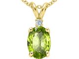 Tommaso Design™ Oval 8x6 mm Genuine Peridot And Diamond Pendant
