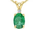 Tommaso Design™ Oval 8x6 mm Genuine Emerald And Diamond Pendant