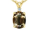 Tommaso Design™ Oval 9x7 mm Genuine Smoky Quartz And Diamond Pendant
