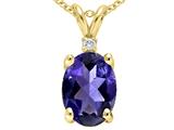 Tommaso Design™ Oval 9x7 mm Genuine Iolite And Diamond Pendant