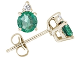 Tommaso Design™ Round 4.5 mm Genuine Emerald and Diamond Earrings