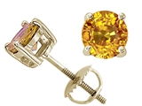 Tommaso Design™ Round 5 mm Genuine Yellow Sapphire Screw Back Earring Studs