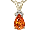 Tommaso Design™ Pear Shape 8x6mm Genuine Orange Sapphire and Diamond Pendant