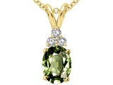 Tommaso Design™ Genuine Oval Green Sapphire and Diamond Pendant