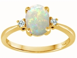 Tommaso Design™ Genuine 8x6mm Oval Opal and Diamond 3 stone Engagement Ring