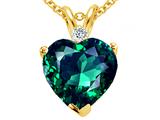Tommaso Design™ Heart Shape Simulated Emerald And Genuine Diamond Pendant
