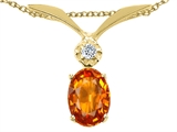 Tommaso Design™ Oval 7x5mm Genuine Orange Sapphire and Diamond Pendant