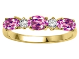 Tommaso Design™ Oval 5x3mm Genuine Pink Tourmaline and Diamond Ring Band