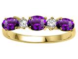 Tommaso Design™ Genuine Amethyst and Diamond 3 Stone Band