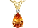 Tommaso Design™ Pear Shape 8x6mm Genuine Orange Sapphire and Diamond Pendant