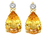 Tommaso Design™ Pear Shape 8x6mm Genuine Yellow Orange Sapphire and Diamond Earrings