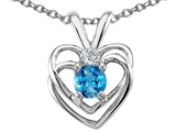 Tommaso Design™ Round 4mm Genuine Blue Topaz and Diamond Heart Pendant