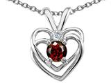 Tommaso Design™ Round 4mm Genuine Garnet and Diamond Heart Pendant