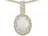 Tommaso Design™ Oval 8x6mm Genuine Opal and Diamond Pendant