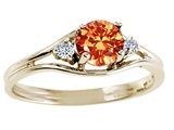 Tommaso Design™ Round Genuine Orange Sapphire and Diamond Ring