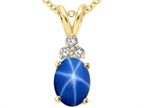 Tommaso Design™ Oval 8x6mm Created Star Sapphire and Genuine Diamond Pendant