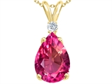 Tommaso Design™ Pear Shape 9x7mm Created Pink Sapphire and Genuine Diamond Pendant