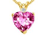 Tommaso Design™ 8mm Heart Shape Created Pink Sapphire and Genuine Diamond Heart Pendant