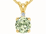 Tommaso Design™ Round 7mm Genuine Green Amethyst and Diamond Pendant
