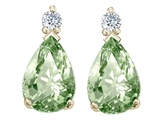 Tommaso Design™ Pear Shape 8x6mm Genuine Green Amethyst and Diamond Earrings