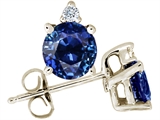 Tommaso Design™ Round 5.5mm Genuine Sapphire and Diamond Stud Earrings