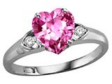 Tommaso Design™ Heart Shape 8mm Created Pink Sapphire and Genuine Diamond Ring