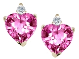 Tommaso Design™ Heart Shape 6 mm Simulated Pink Topaz And Genuine Diamonds Earring Studs