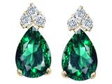 Tommaso Design™ Pear Shape 8x6mm Simulated Emerald And Genuine Diamond Earrings