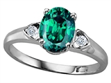 Tommaso Design™ Oval 8x6mm Simulated Emerald and Genuine Diamond Ring