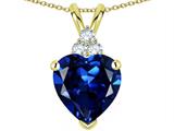 Tommaso Design™ Heart Shape 8mm Created Sapphire and Genuine Diamond Heart Pendant