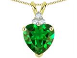 Tommaso Design™ Heart Shape 8mm Simulated Emerald And Genuine Diamond Heart Pendant