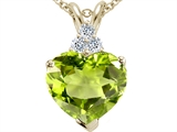 Tommaso Design™ Heart Shape 8mm Genuine Peridot and Diamond Pendant