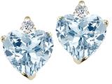 Tommaso Design™ Heart Shape 6mm Genuine Aquamarine and Diamond Earring Studs