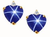 Tommaso Design™ Heart Shape Created Star Sapphire and Genuine Diamonds Earring Studs