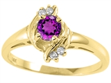 Tommaso Design™ Genuine Amethyst Round 4mm and Diamond Ring