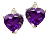 Tommaso Design™ Heart Shape Amethyst and Genuine Diamonds Earring Studs
