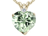 Tommaso Design™ 8mm Genuine Green Amethyst and Diamond Heart Pendant