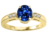 Tommaso Design™ Round 7mm Created Sapphire and Genuine Diamond Engagement Ring