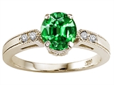 Tommaso Design™ Round 7mm Simulated Emerald And Genuine Diamond Engagement Ring