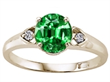 Tommaso Design™ Round 7mm Simulated Emerald and Diamond Engagement Ring