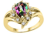 Tommaso Design™ Pear Shape 8x6 mm Mystic Rainbow Topaz and Diamond Ring
