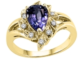 Tommaso Design™ Pear Shape 8x6 mm Genuine Iolite and Diamond Ring