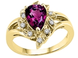 Tommaso Design™ Pear Shape 8x6 mm Genuine Rhodolite and Diamond Ring