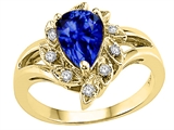 Tommaso Design™ Pear Shape 8x6 mm Created Sapphire and Diamond Ring